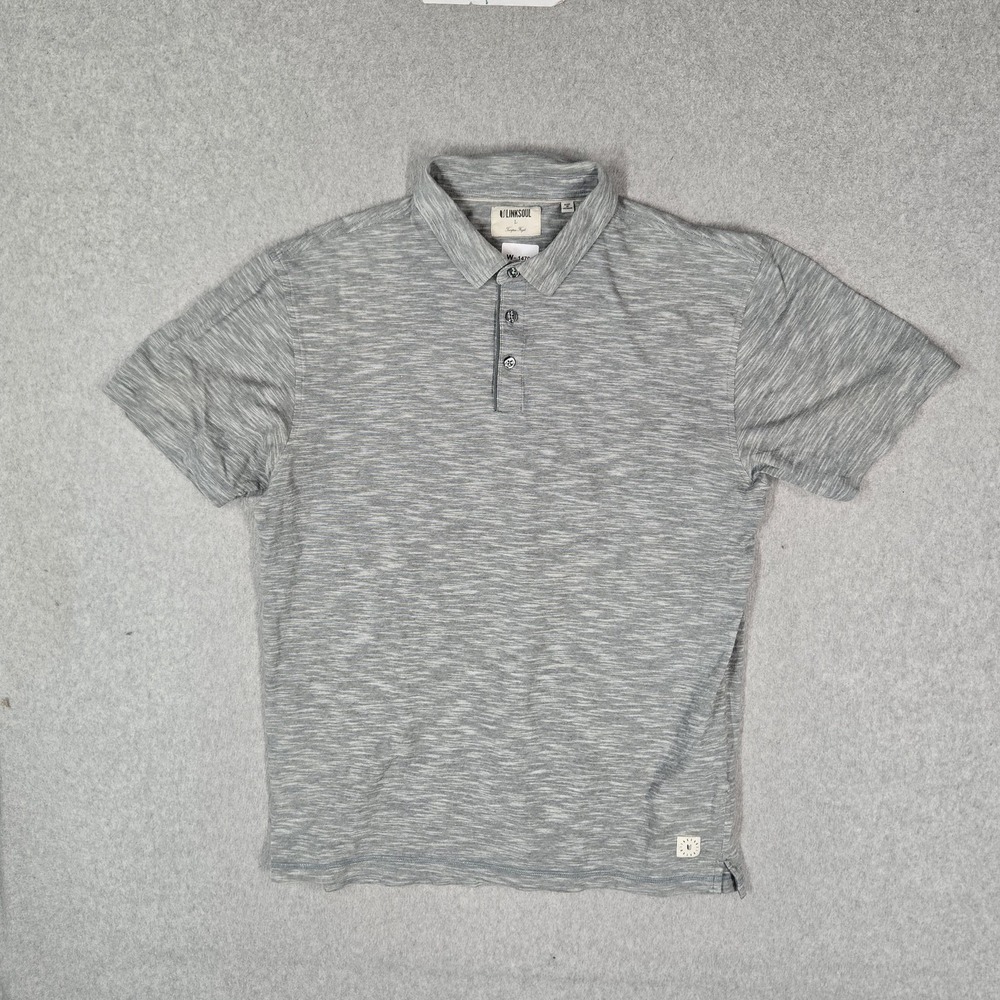 Linksoul Men Polo L Gray Striped Golf Short Sleeve Logo Patch Collar‎ Pullover